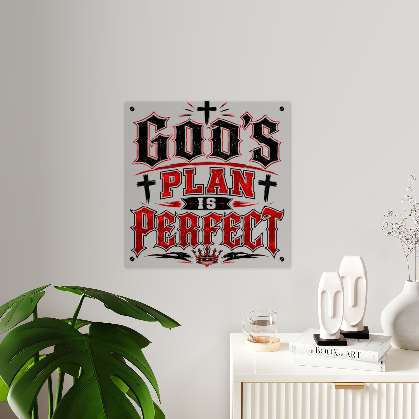 Acrylic Wall Art — "God’s Plan Is Perfect" Religious Typography Panel