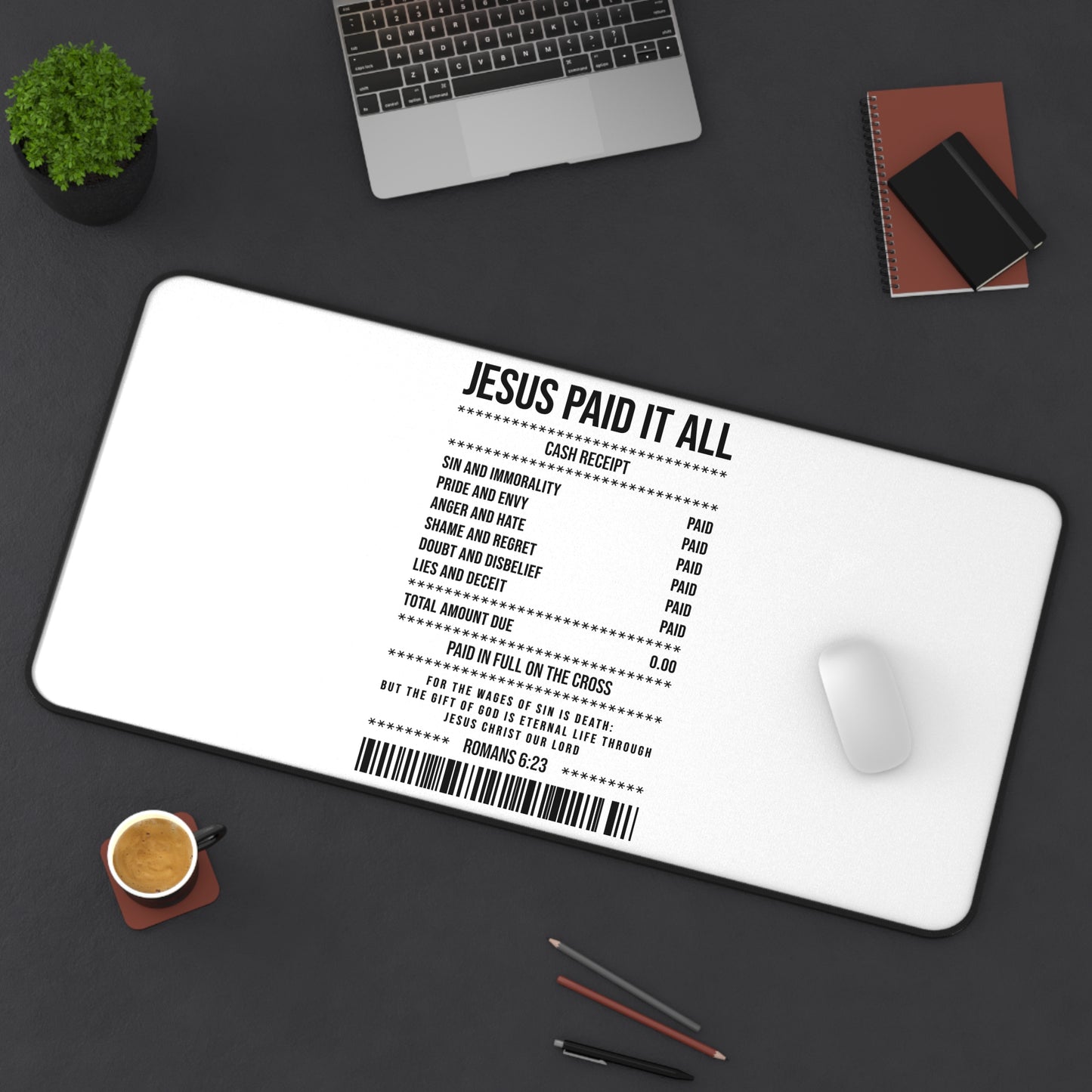 Jesus Paid It All Desk Mat — Christian Receipt Design Mouse Pad