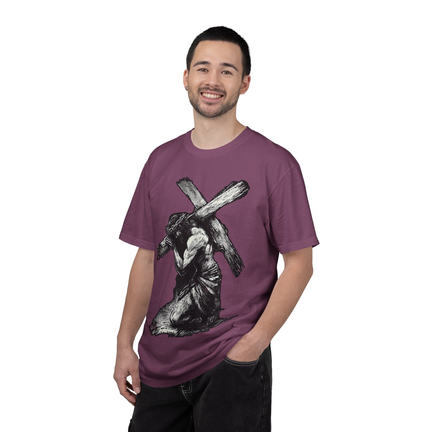T‑Shirt — Christ Carrying Cross Black Illustration Graphic Tee