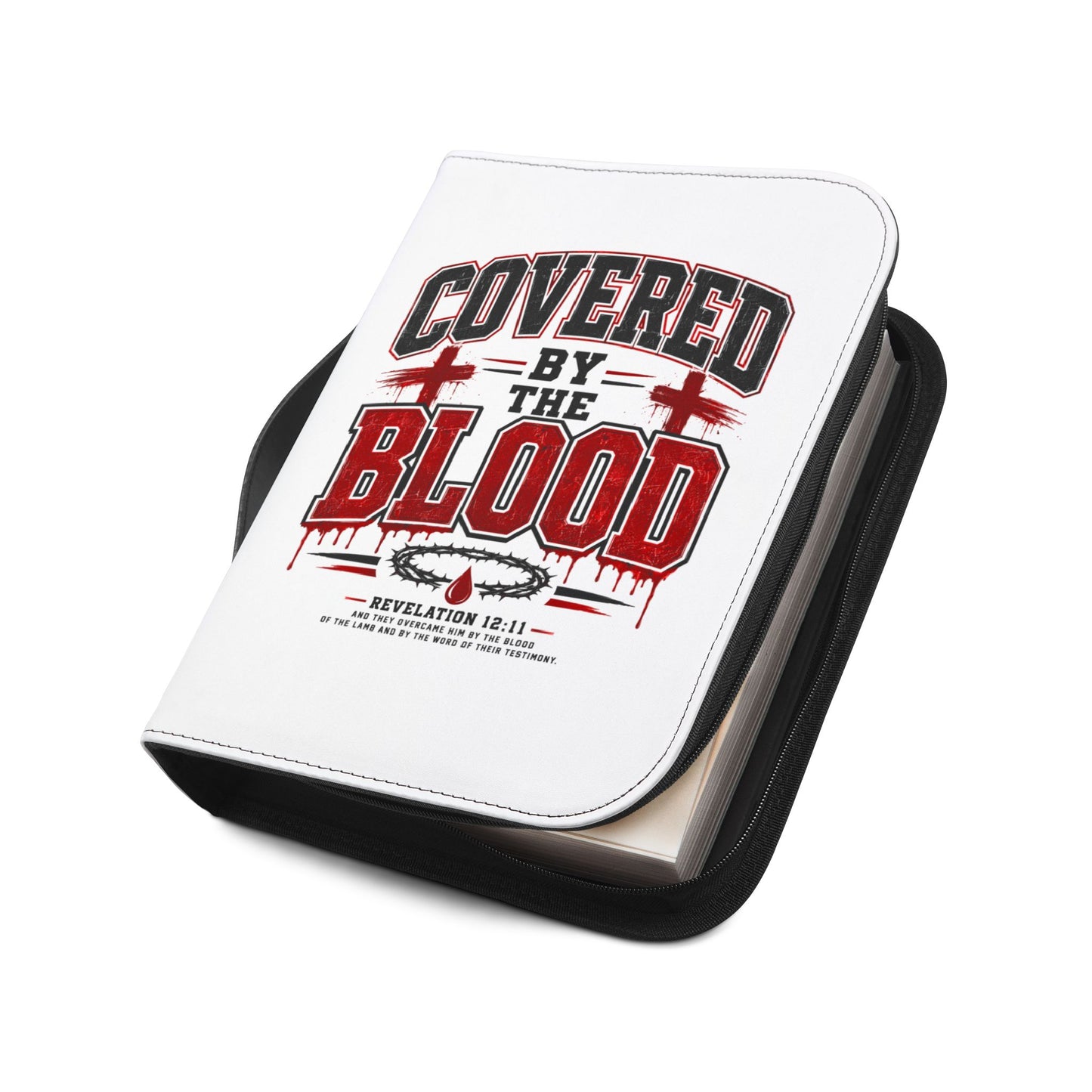 Covered by the Blood Bible Cover – Christian Zippered Bible Case with Cross Design