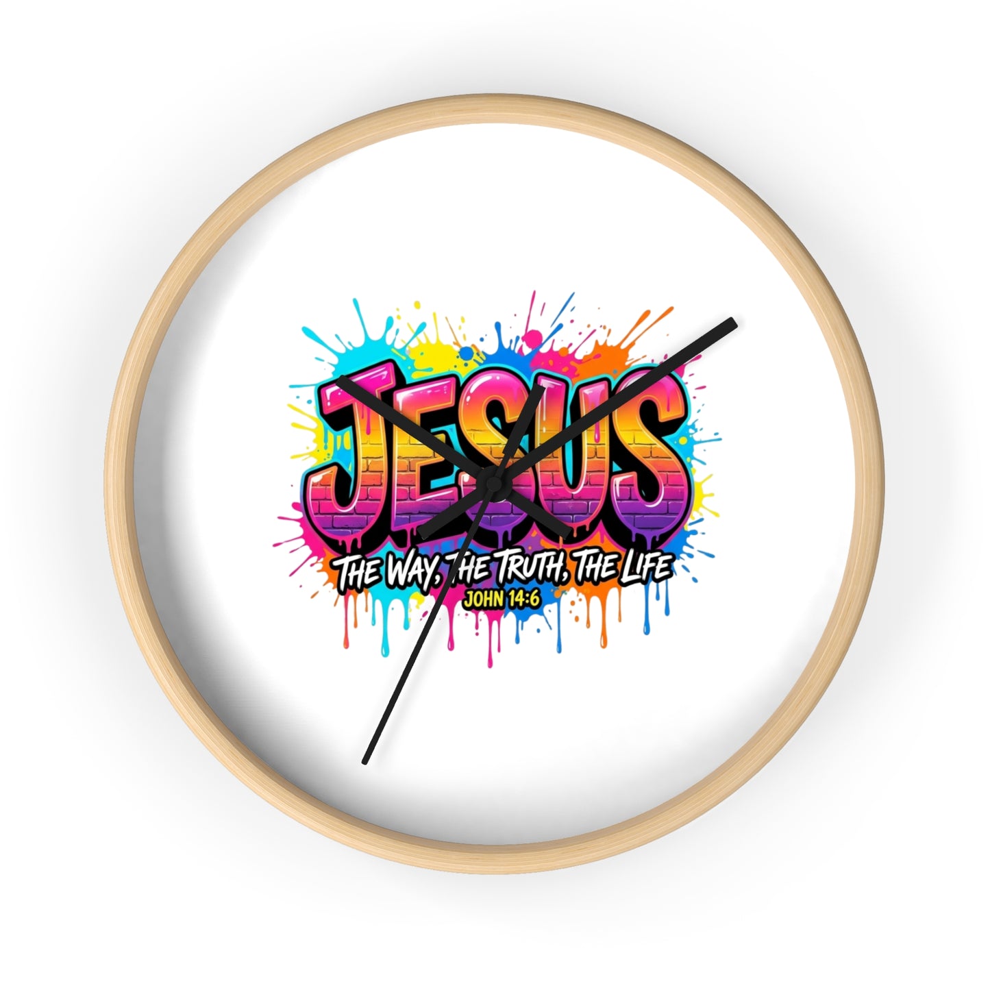 Jesus Graffiti Wall Clock — Colorful Faith Decor (John 14:6)