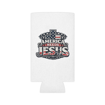 Can Cooler - "America Needs Jesus" Patriotic Cross Beverage Koozie