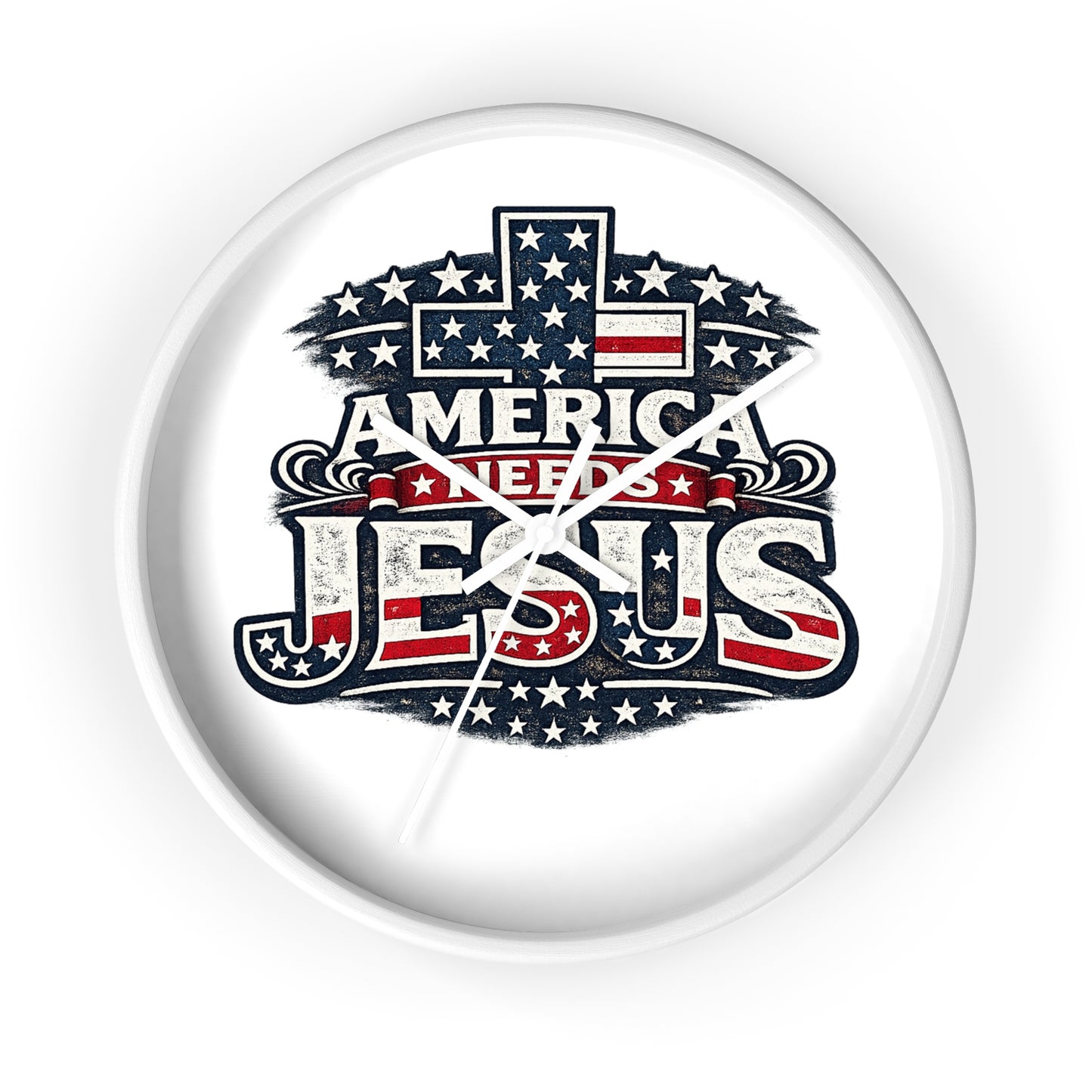 Wall Clock — "America Needs Jesus" Patriotic Cross Clock