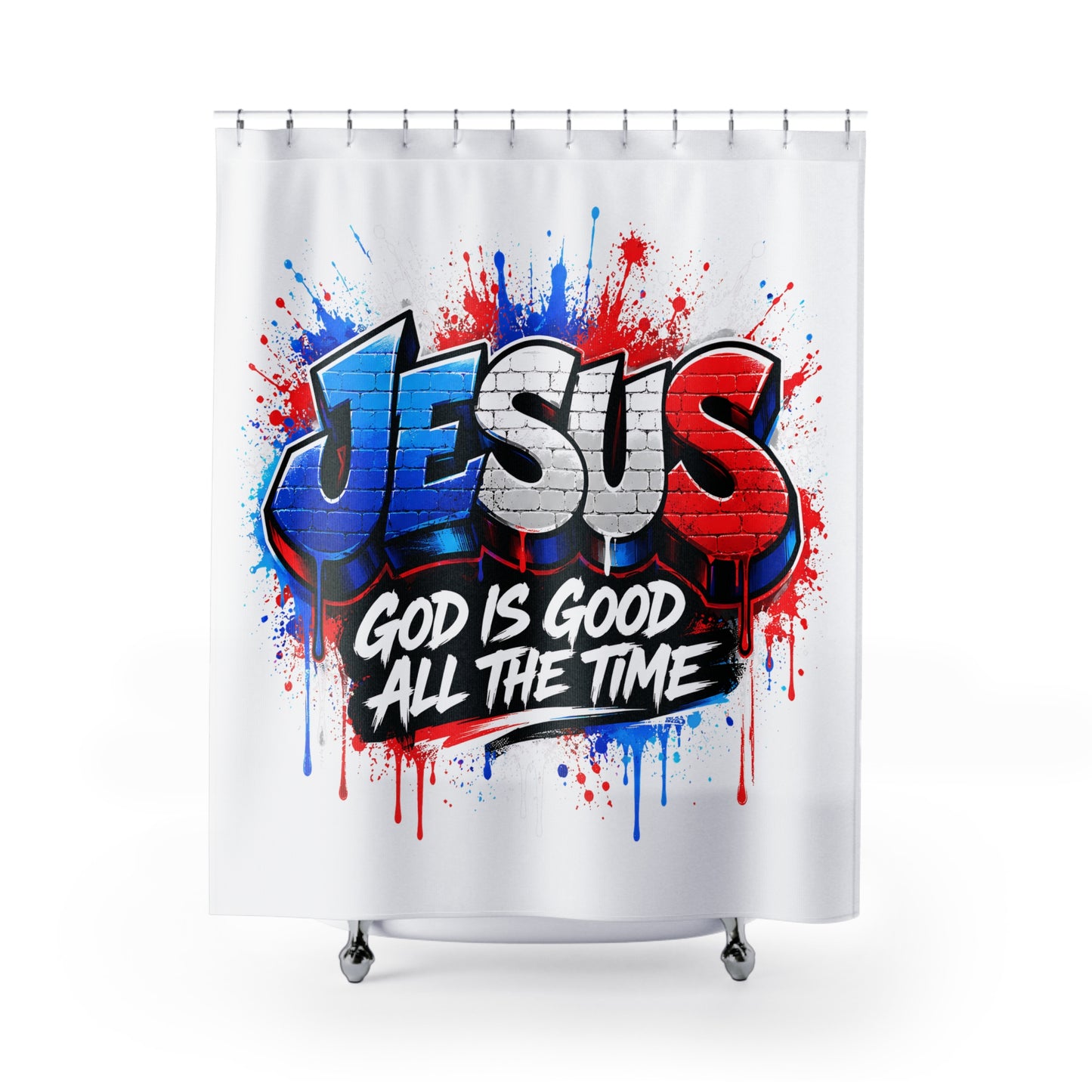 Shower Curtain — Jesus Graffiti 'God Is Good All The Time' Religious Bathroom Decor