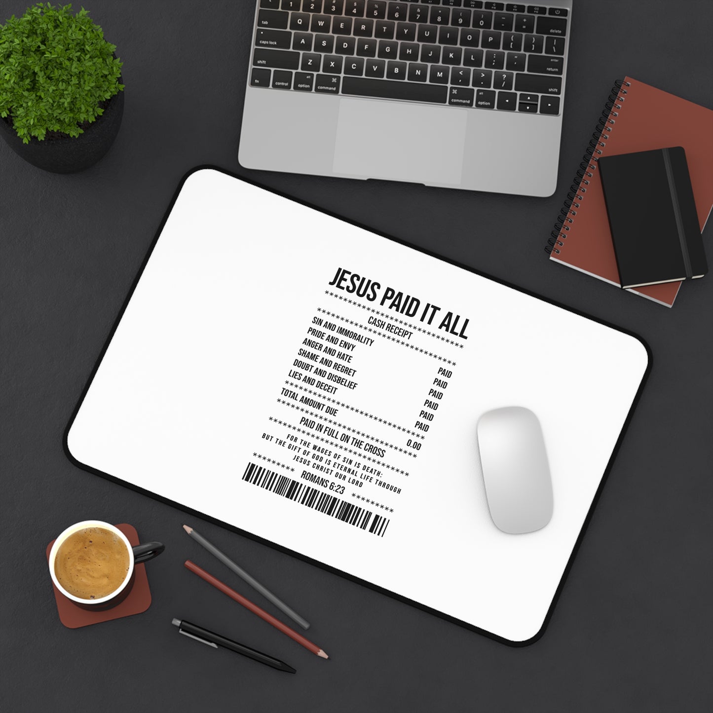 Jesus Paid It All Desk Mat — Christian Receipt Design Mouse Pad