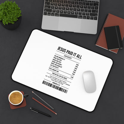 Jesus Paid It All Desk Mat — Christian Receipt Design Mouse Pad