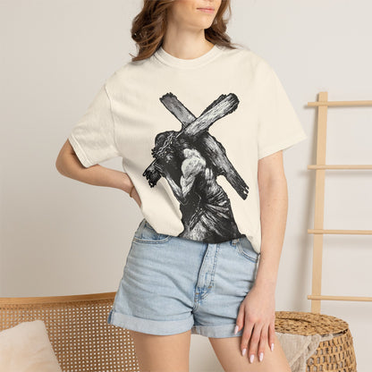 T‑Shirt — Christ Carrying Cross Black Illustration Graphic Tee