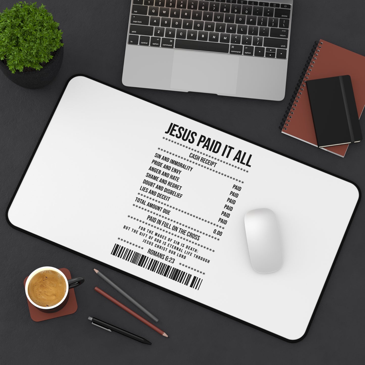Jesus Paid It All Desk Mat — Christian Receipt Design Mouse Pad