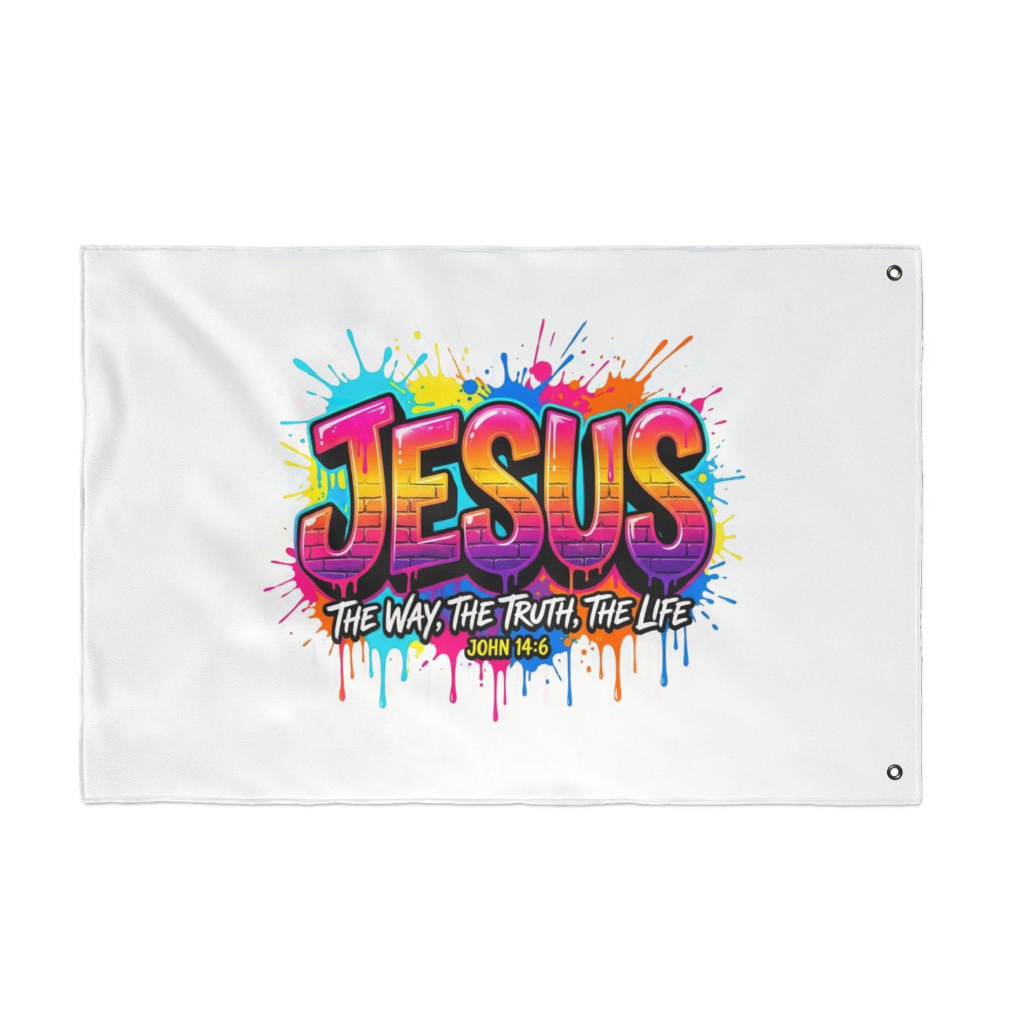 Jesus Graffiti Flag – "Jesus: The Way, The Truth, The Life" Double-Sided Christian Decor