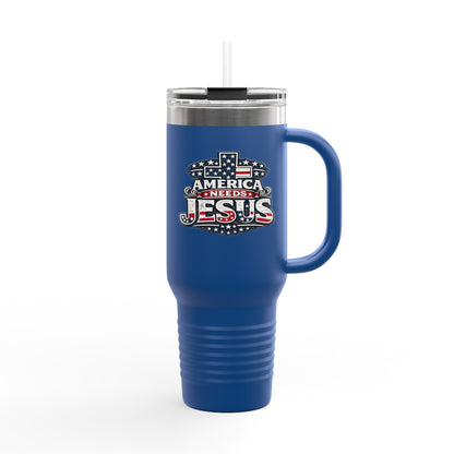 40oz Insulated Travel Mug — "America Needs Jesus" Patriotic Stainless Tumbler