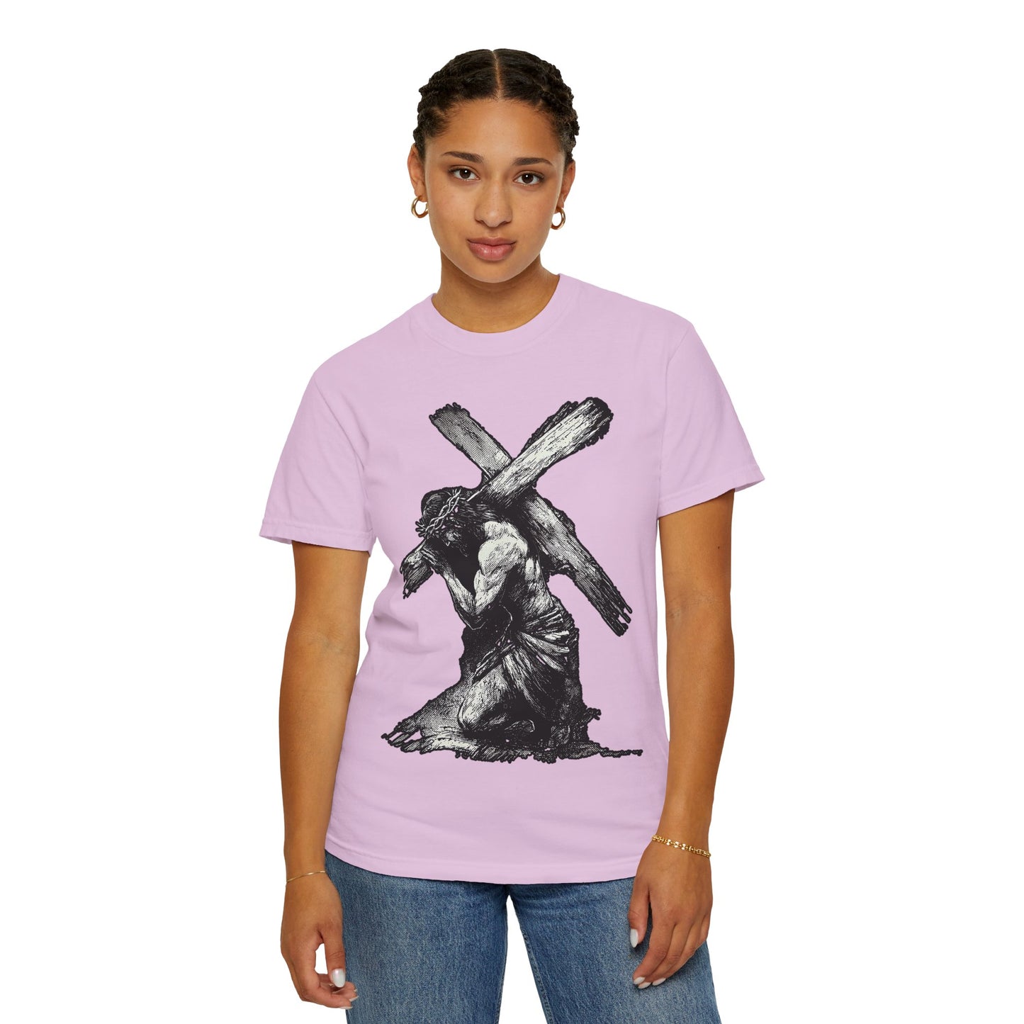 T‑Shirt — Christ Carrying Cross Black Illustration Graphic Tee