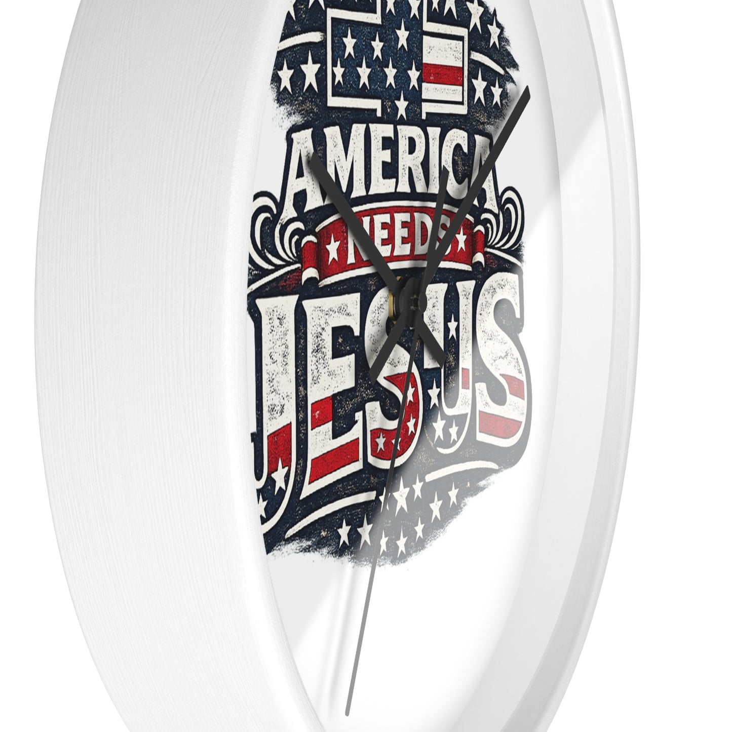 Wall Clock — "America Needs Jesus" Patriotic Cross Clock