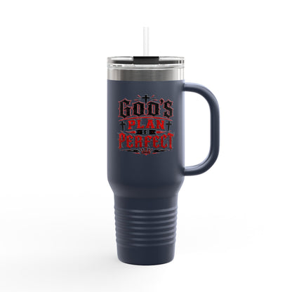 40oz Insulated Travel Mug — "God's Plan is Perfect" Faith Stainless Tumbler