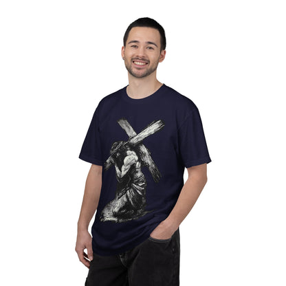 T‑Shirt — Christ Carrying Cross Black Illustration Graphic Tee