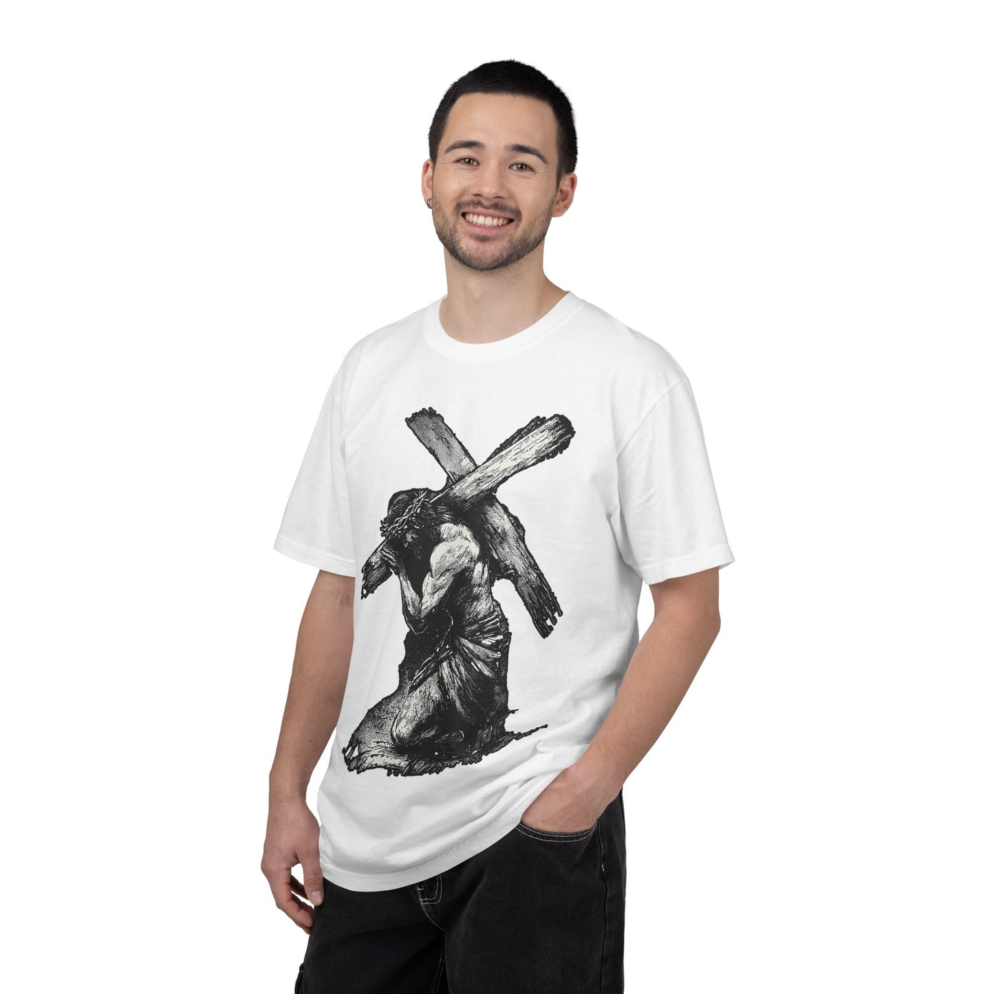 T‑Shirt — Christ Carrying Cross Black Illustration Graphic Tee
