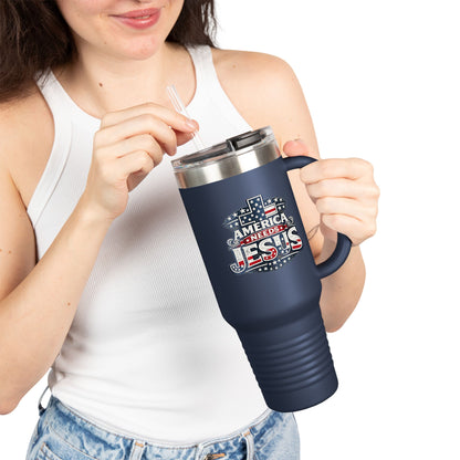 40oz Insulated Travel Mug — "America Needs Jesus" Patriotic Stainless Tumbler