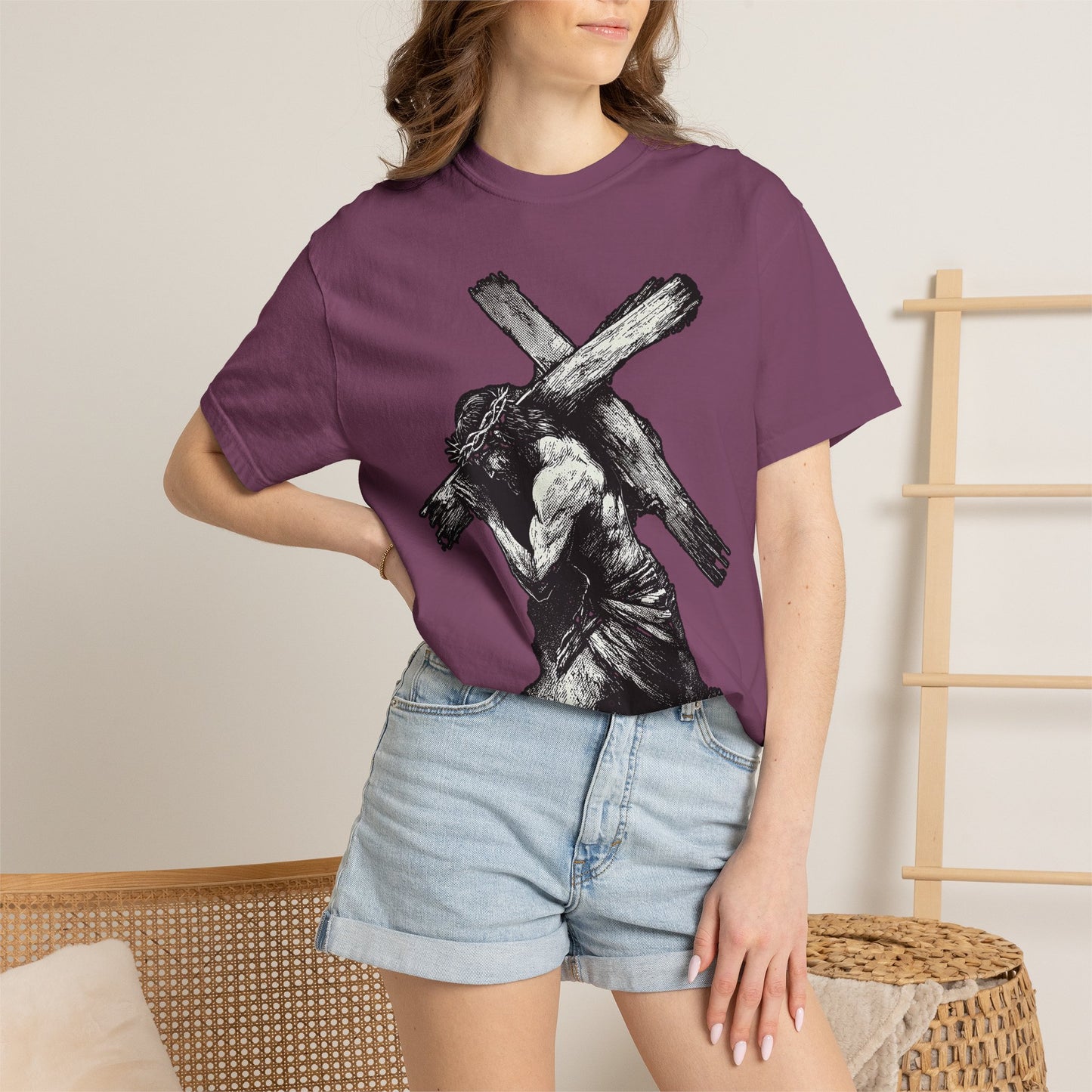 T‑Shirt — Christ Carrying Cross Black Illustration Graphic Tee