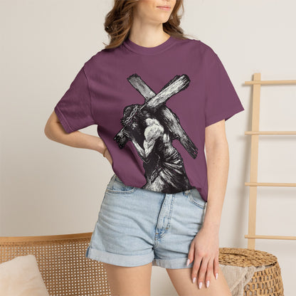 T‑Shirt — Christ Carrying Cross Black Illustration Graphic Tee