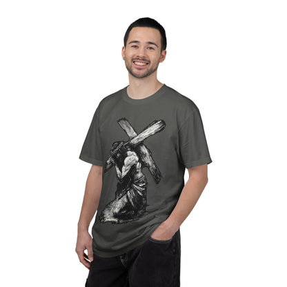 T‑Shirt — Christ Carrying Cross Black Illustration Graphic Tee
