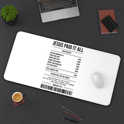 Jesus Paid It All Desk Mat — Christian Receipt Design Mouse Pad