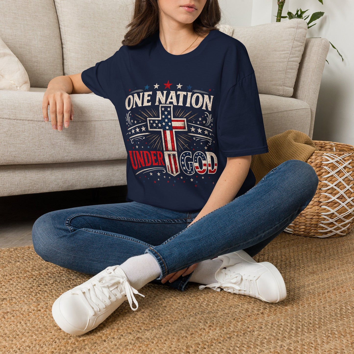 One Nation Under God T-Shirt — Patriotic American Flag Cross Tee