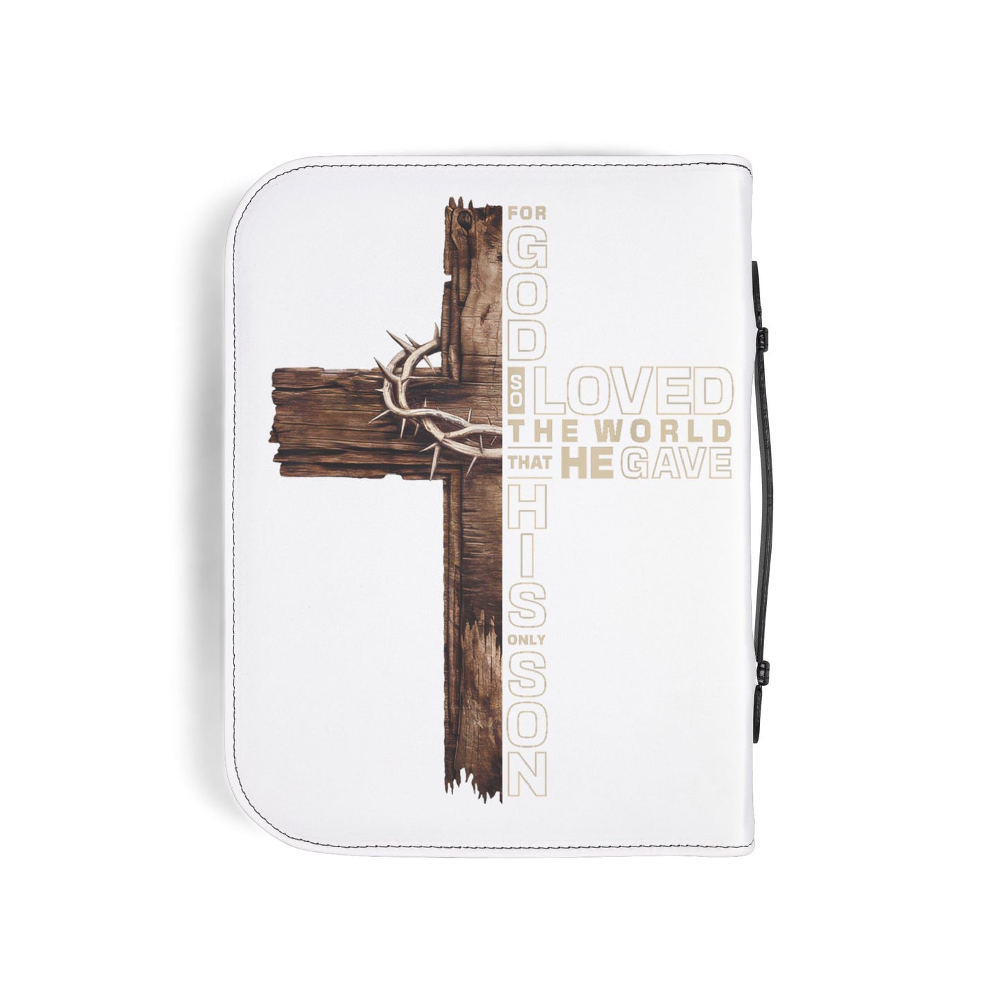 Bible Cover - 'For God So Loved the World' Cross Zippered Bible Case