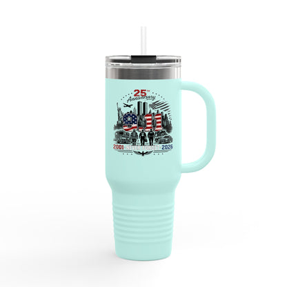 25th Anniversary 40oz Insulated Travel Mug — American Flag Memorial Design