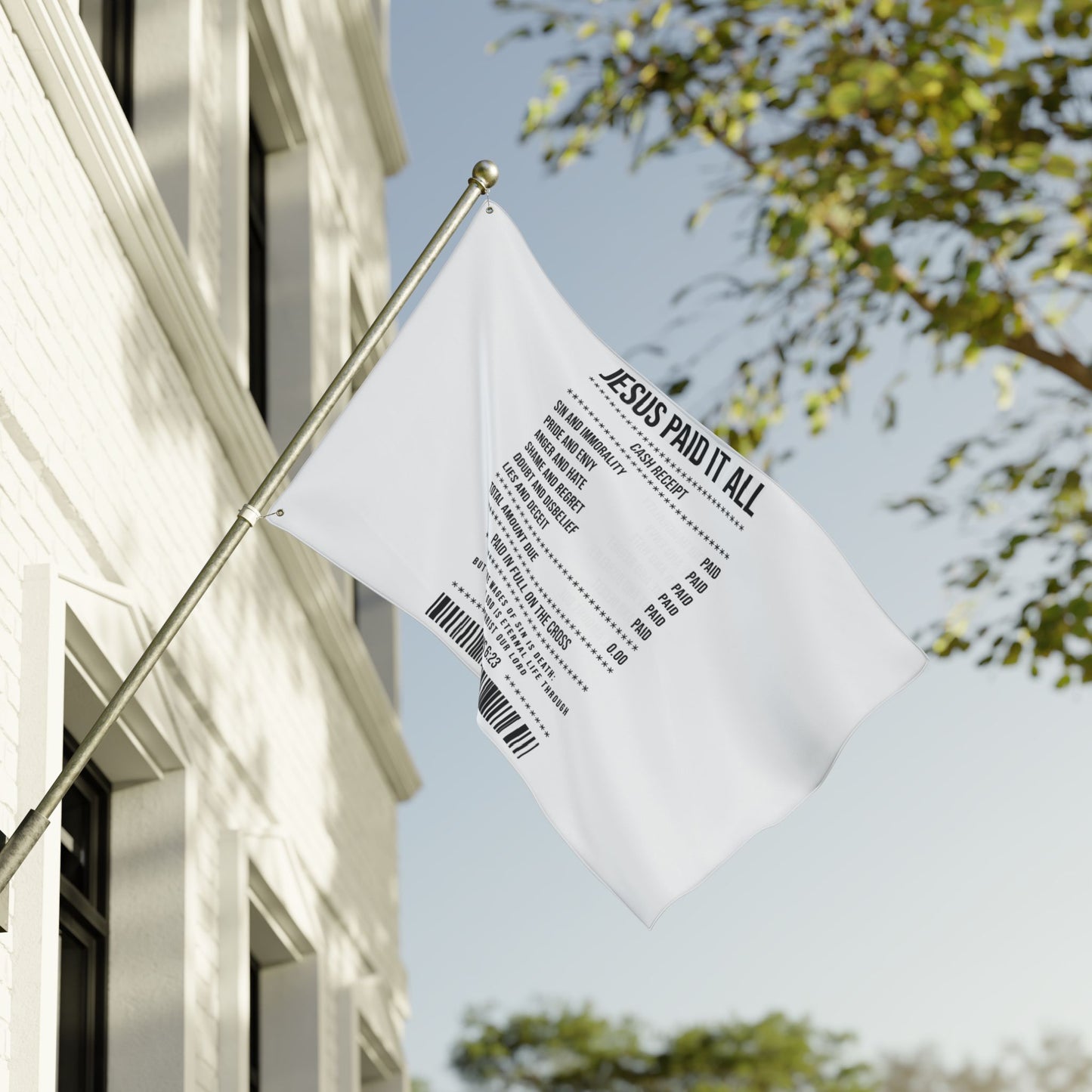 Double-Sided Flag — “Jesus Paid It All” Receipt Design (Christian Home & Church Decor)
