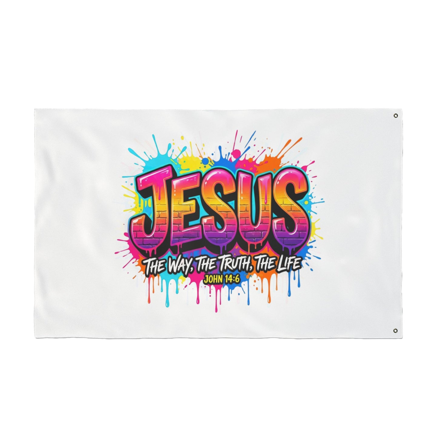 Jesus Graffiti Flag – "Jesus: The Way, The Truth, The Life" Double-Sided Christian Decor