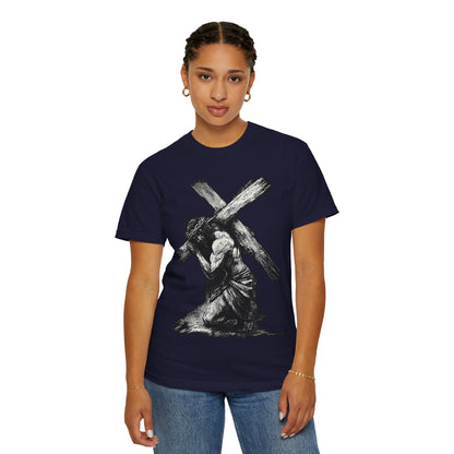 T‑Shirt — Christ Carrying Cross Black Illustration Graphic Tee