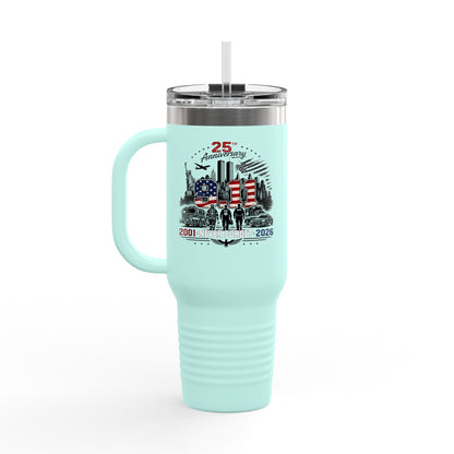 25th Anniversary 40oz Insulated Travel Mug — American Flag Memorial Design
