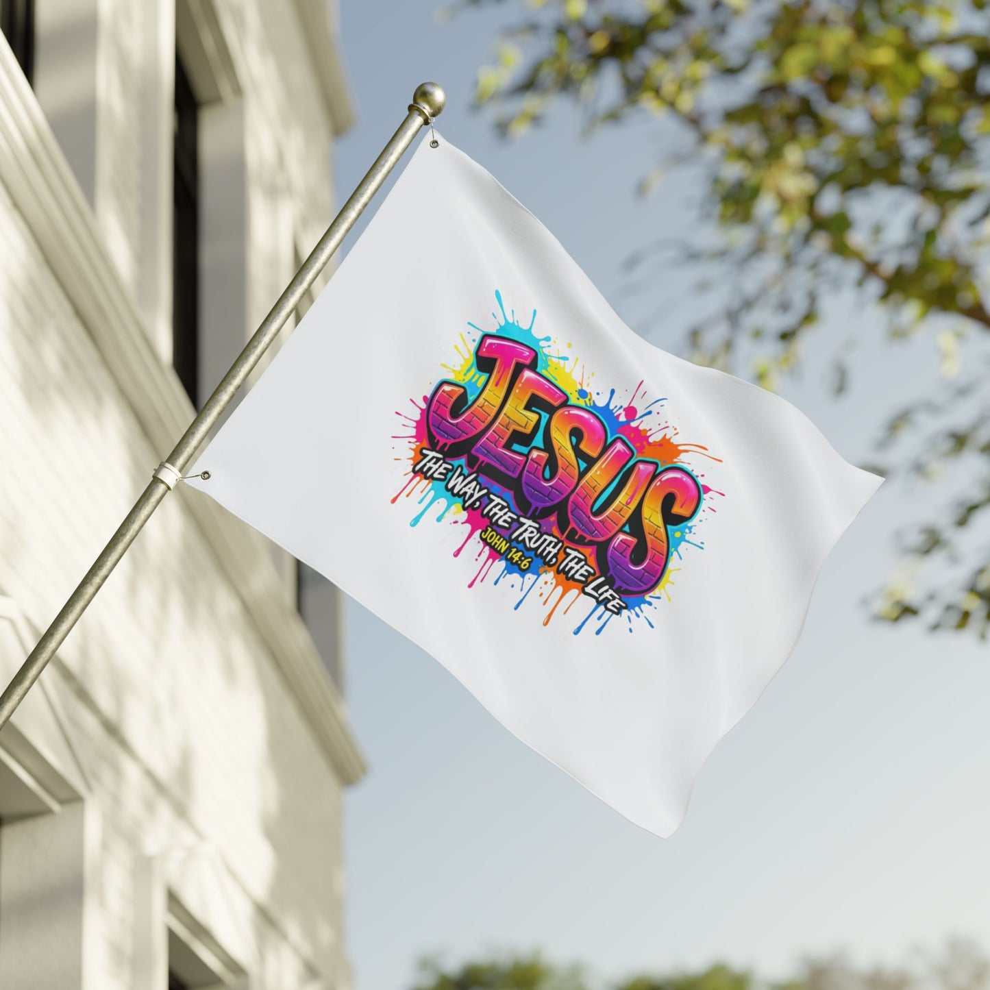 Jesus Graffiti Flag – "Jesus: The Way, The Truth, The Life" Double-Sided Christian Decor