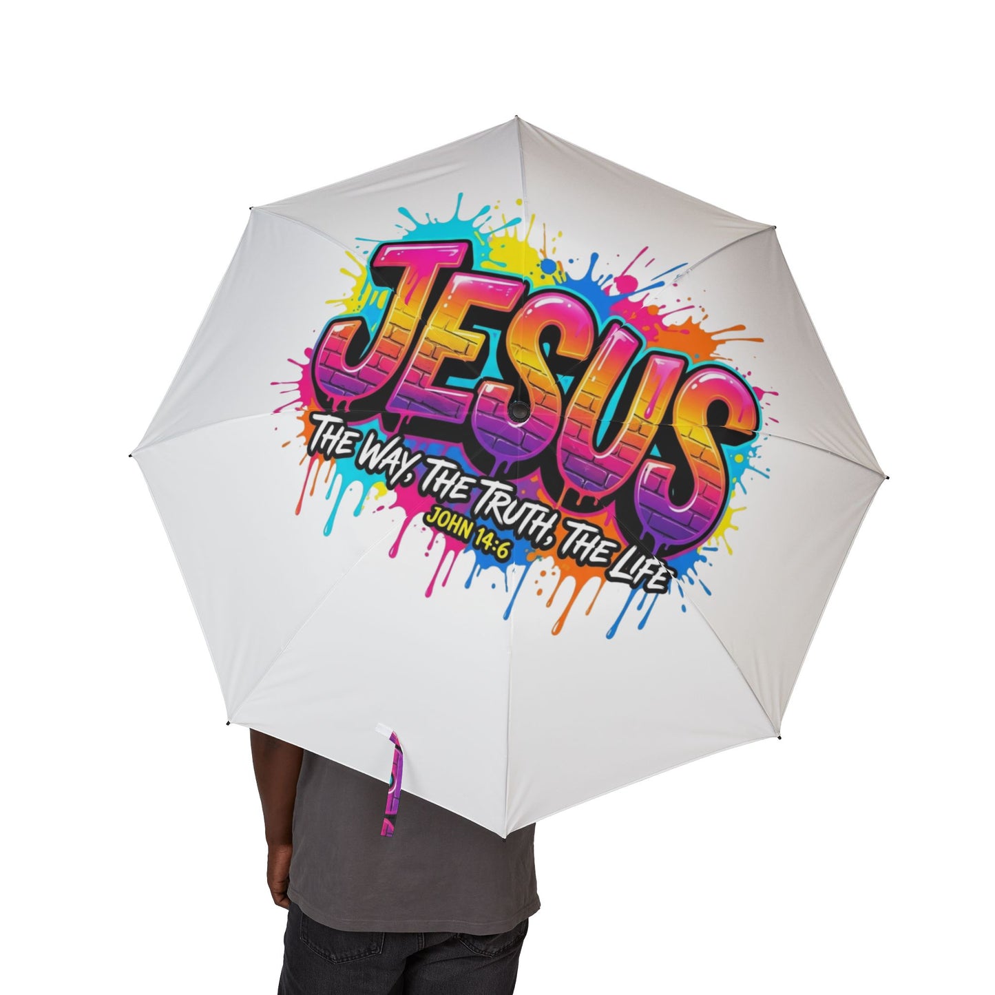 Jesus Graffiti Foldable Umbrella — Colorful Faith Rain Protector