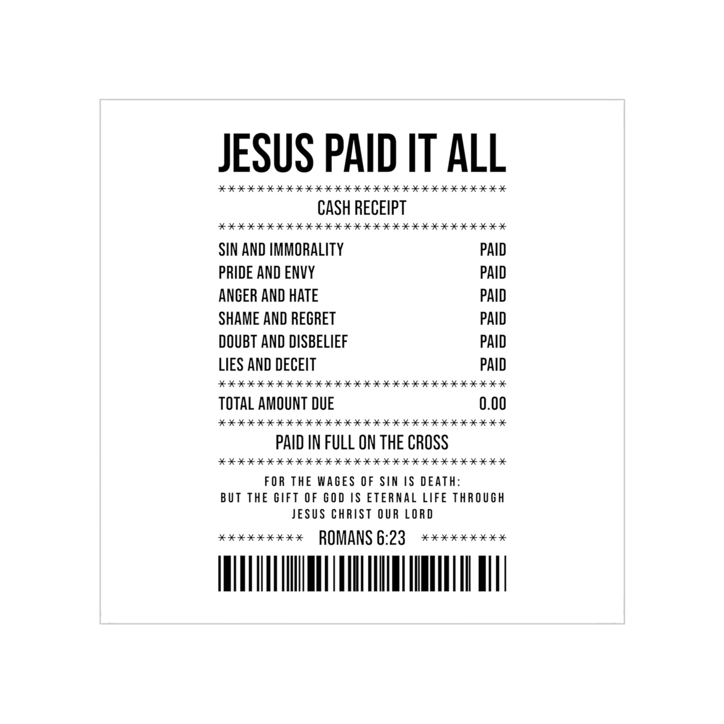Christian 'Jesus Paid It All' Transparent Sticker — Cash Receipt Design