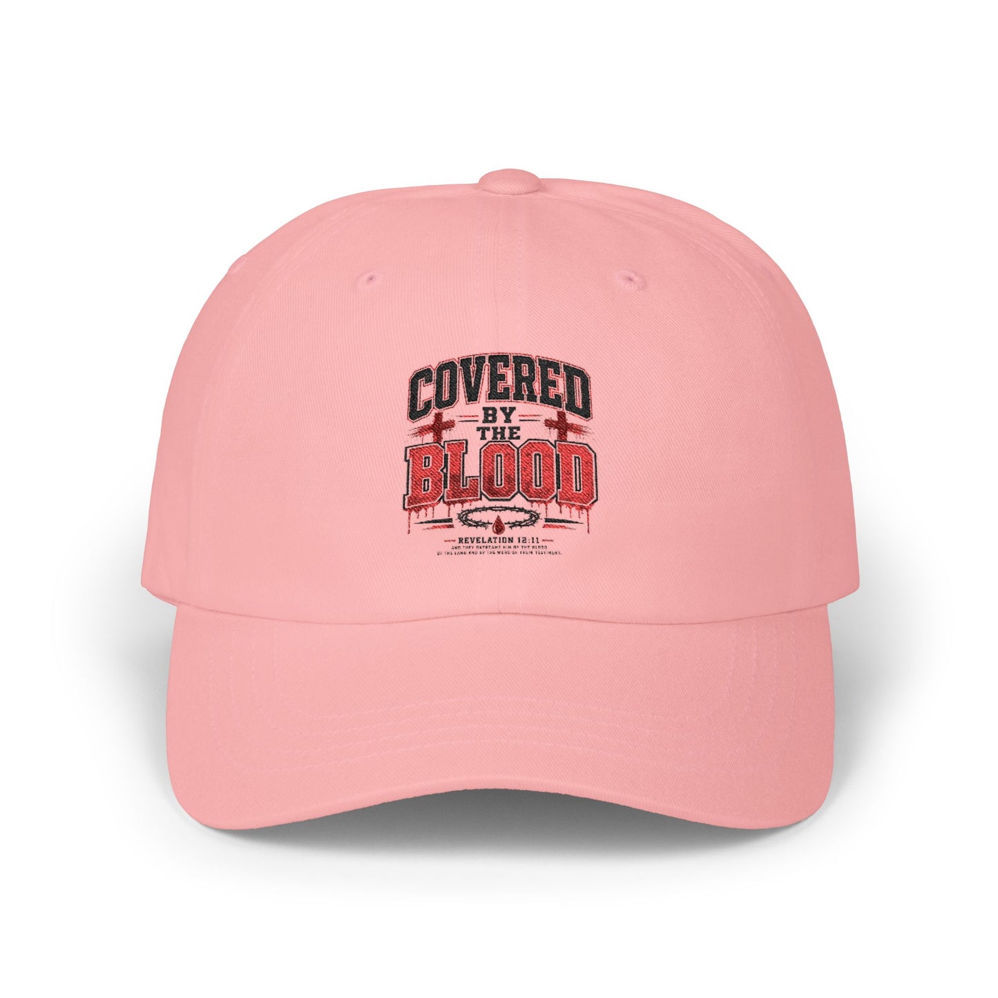Dad Cap — "Covered by the Blood" Embroidered Christian Baseball Hat