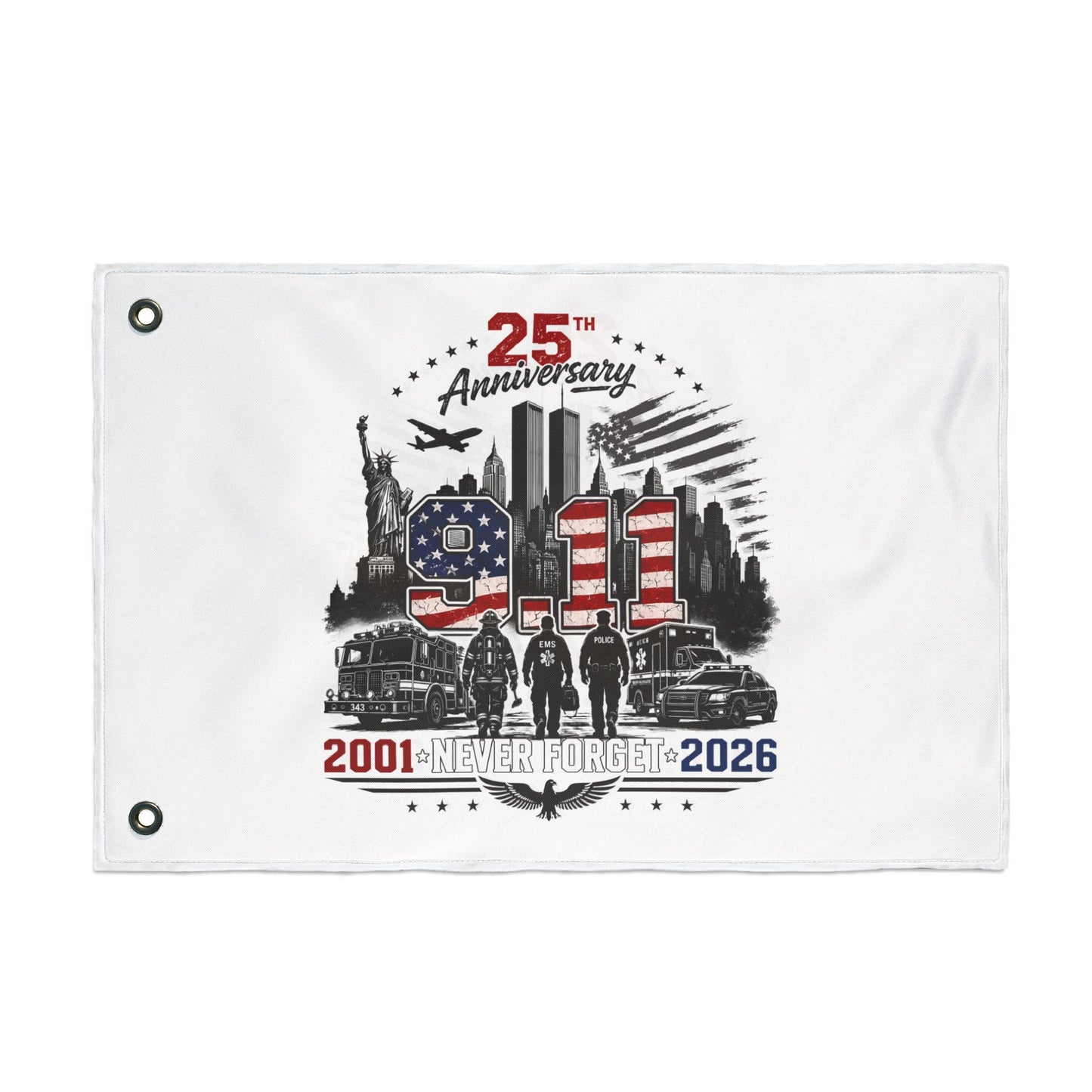 25th Anniversary 9/11 Memorial Flag - Double-Sided "Never Forget" Tribute (2001–2026)