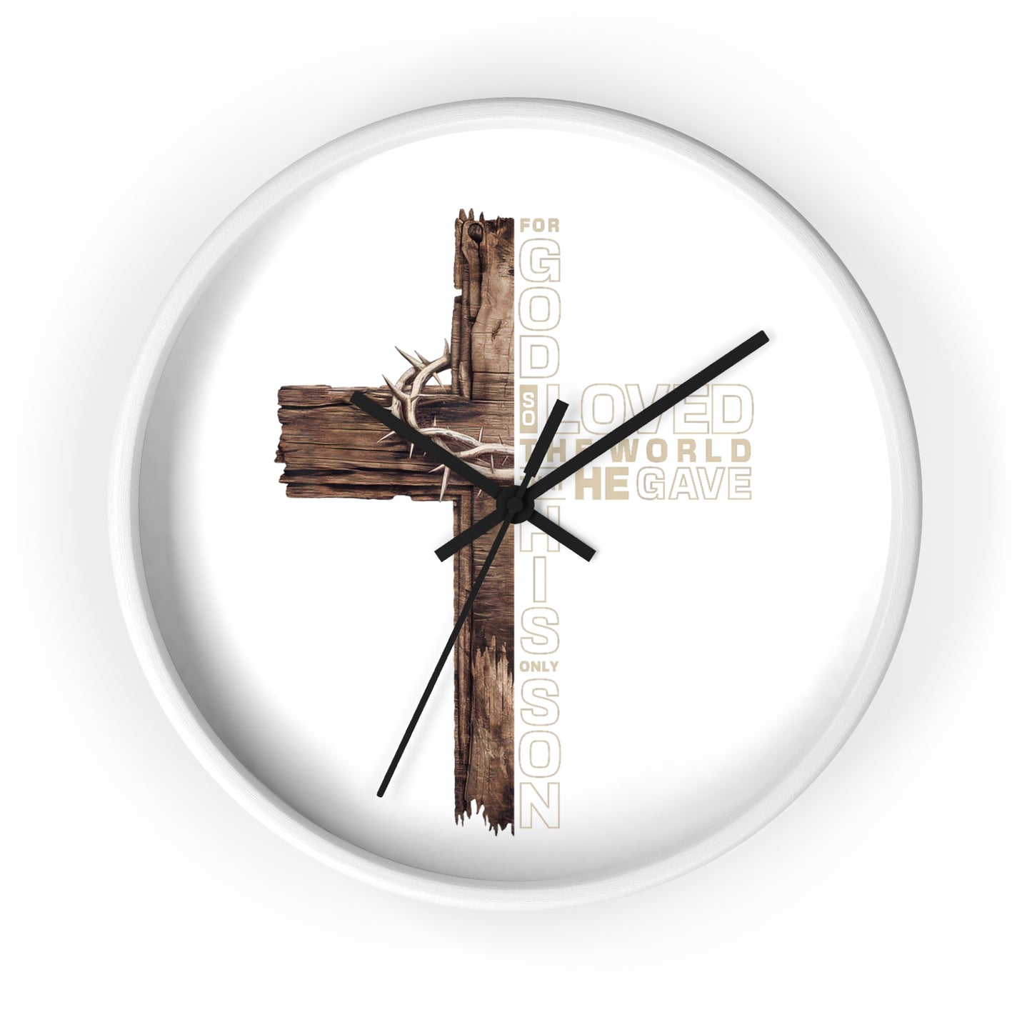 Wooden Cross Wall Clock — "For God So Loved the World He Gave His Son" Christian Home Decor
