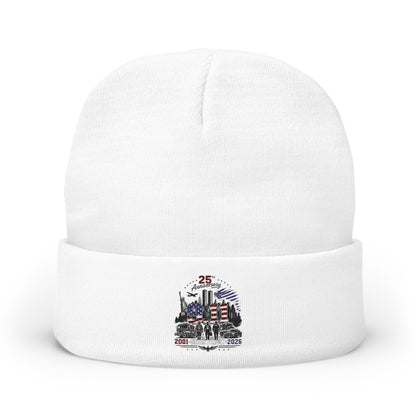 Embroidered 25th Anniversary Lighthouse Knit Beanie — Patriotic Memorial Winter Hat