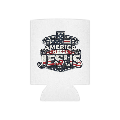 Can Cooler - "America Needs Jesus" Patriotic Cross Beverage Koozie