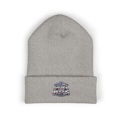Embroidered 'Jesus' Crown Cuffed Beanie — Christian Faith Winter Hat
