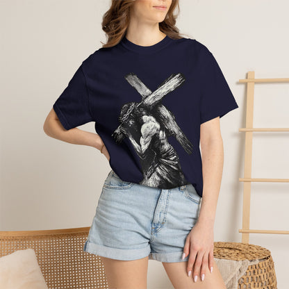 T‑Shirt — Christ Carrying Cross Black Illustration Graphic Tee