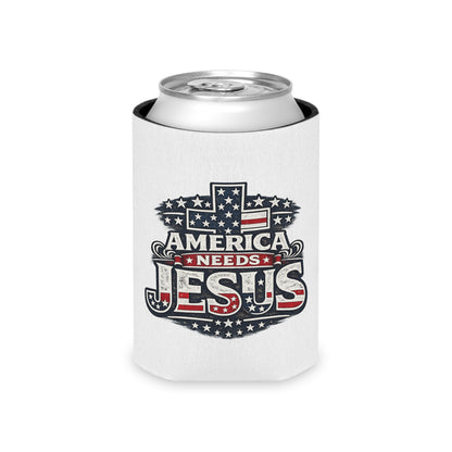 Can Cooler - "America Needs Jesus" Patriotic Cross Beverage Koozie