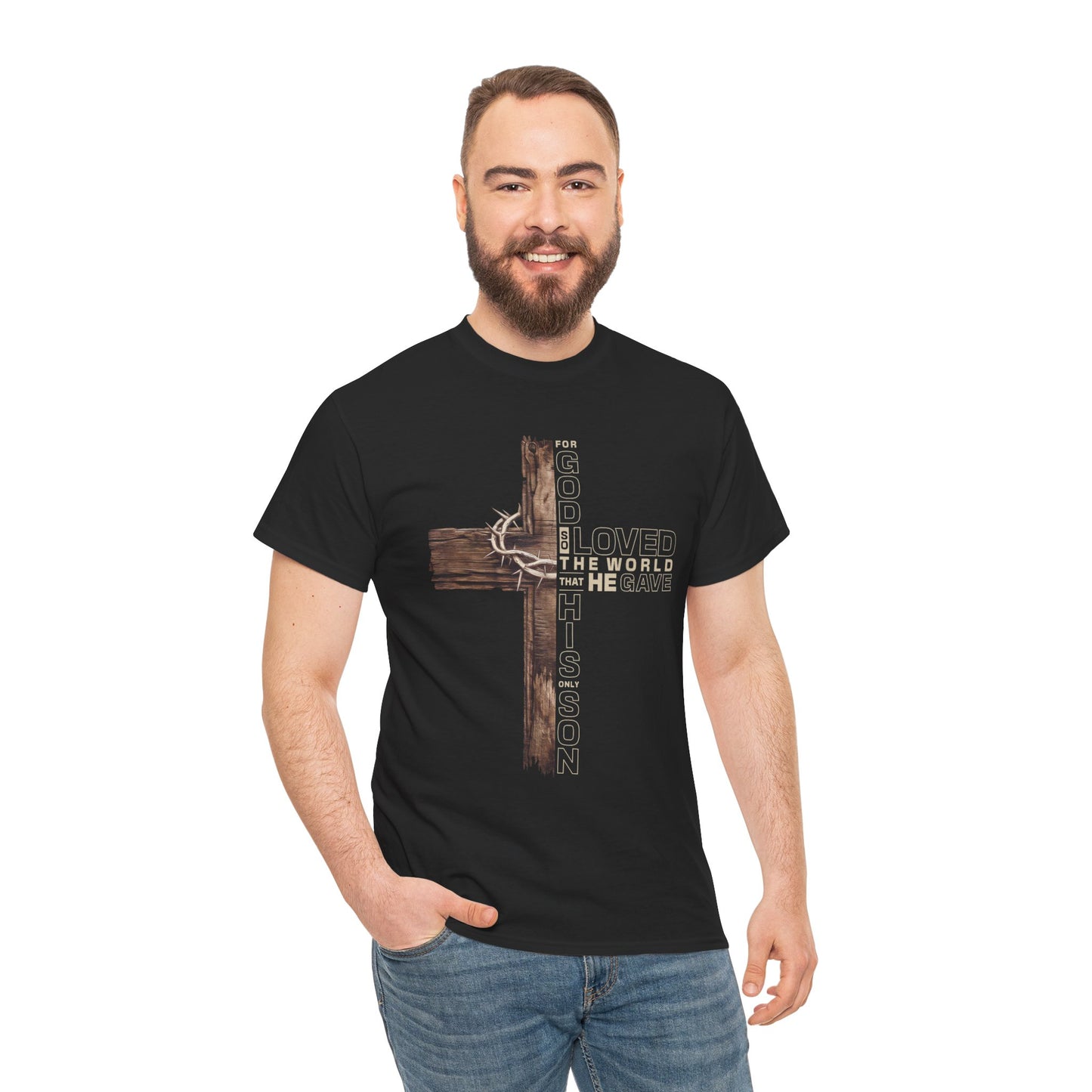 Christian Cross T‑Shirt — "For God Loved the World He Gave His Son" Inspirational Tee