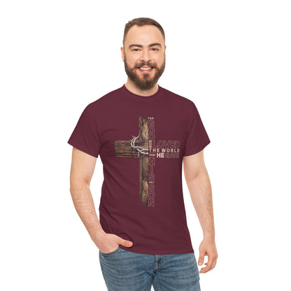 Christian Cross T‑Shirt — "For God Loved the World He Gave His Son" Inspirational Tee