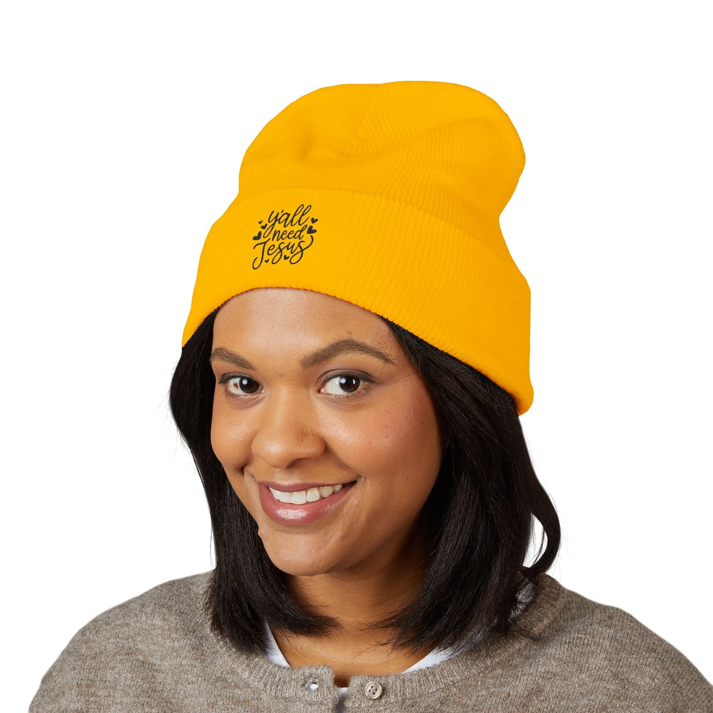 Embroidered 'Y'all Need Jesus' Cuffed Beanie