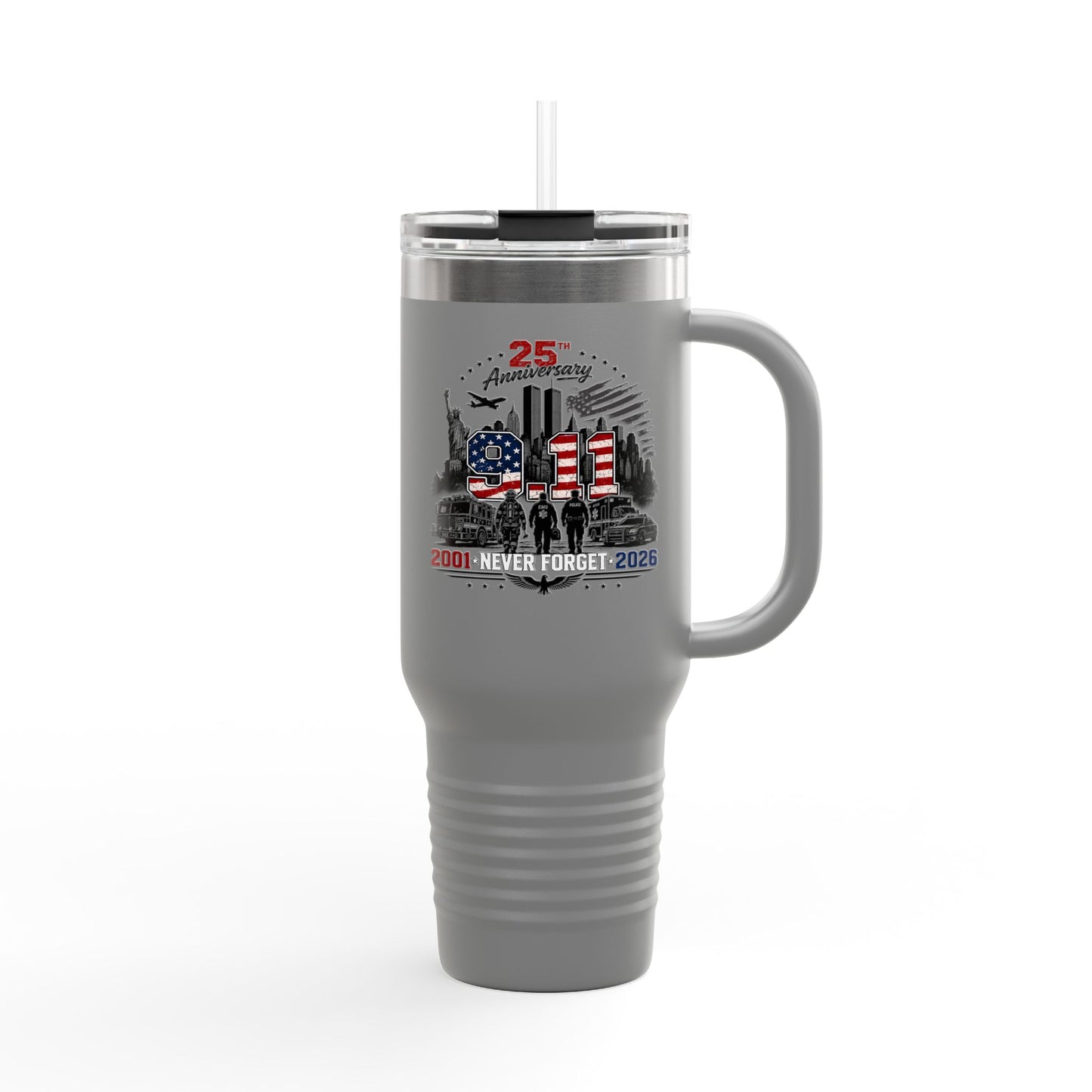 25th Anniversary 40oz Insulated Travel Mug — American Flag Memorial Design
