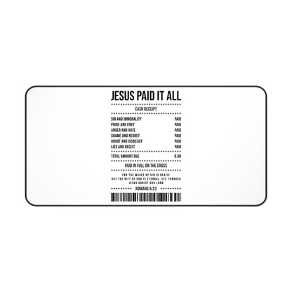 Jesus Paid It All Desk Mat — Christian Receipt Design Mouse Pad