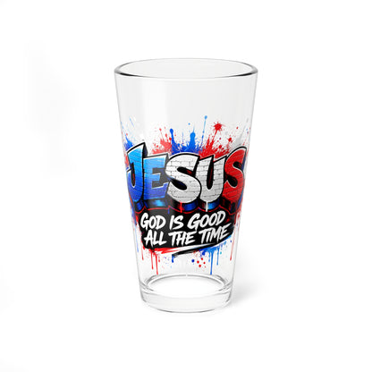 Jesus Graffiti Mixing Glass – "God Is Good All The Time" 16oz
