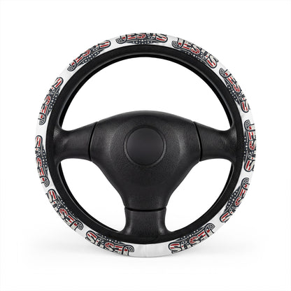Steering Wheel Cover — Retro 'S.I.S.' Graphic White & Red Car Accessory