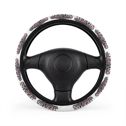 Steering Wheel Cover — Retro 'S.I.S.' Graphic White & Red Car Accessory